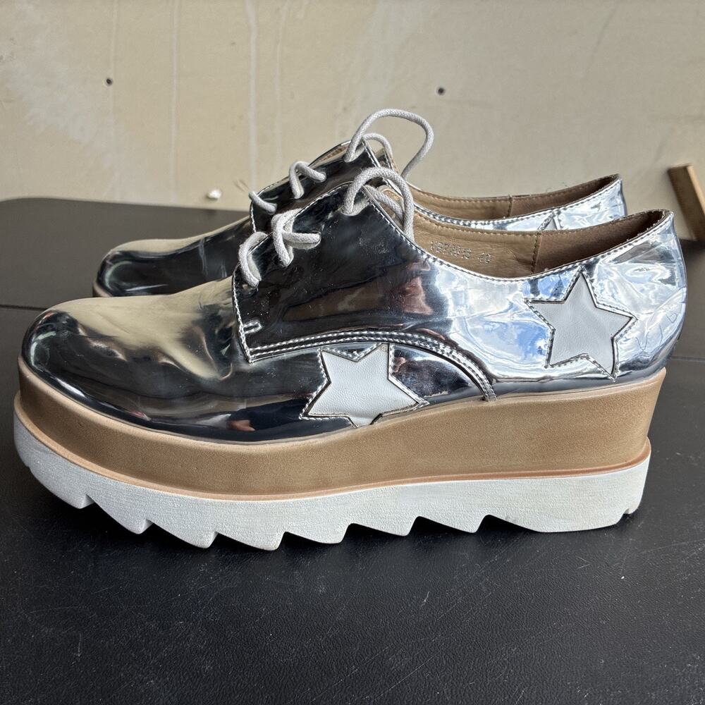 Shiny Womens Lace Up Platform Oxford Wedge Heel Star Thick Sole Sz 40 Vera Blum